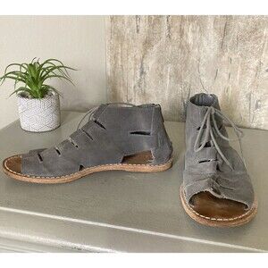 Kelsi Dagger Brooklyn Krypton Gray Lace Up Leather Gladiator Sandals Sz US 8.5M